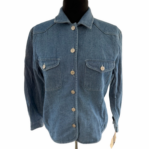 Vintage 1990’s Bill Blass Cotton Blue Denim Shacket Medium Shirt Jacket NEW